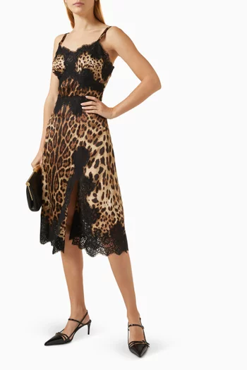 Leopard-print Midi Dress in Satin