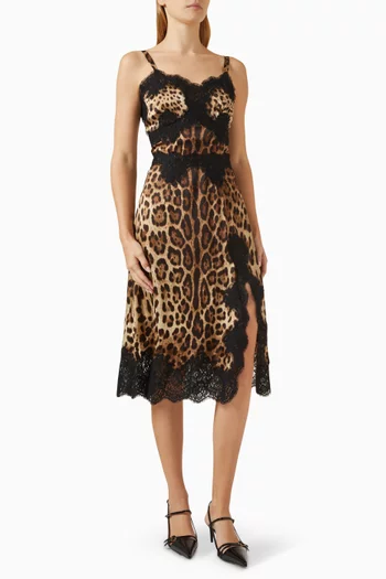 Leopard-print Midi Dress in Satin