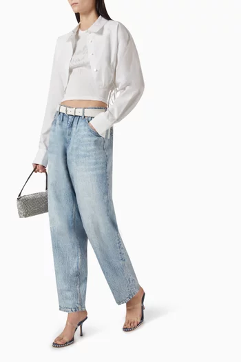 Embellished Drawstring Crop Top in Cotton-poplin