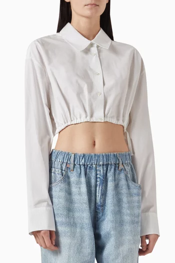 Embellished Drawstring Crop Top in Cotton-poplin