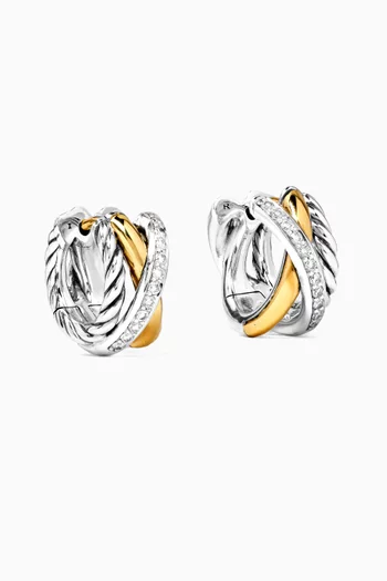 Crossover®  Diamond Huggie Earrings in 18kt Yellow Gold & Silver
