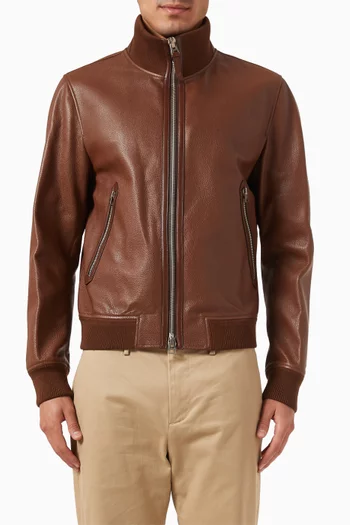 Track Bomber Jacket in Grain Leather