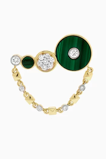 Single Circular Diamond & Malachite Ear Climber Earring in 14kt Yellow Gold