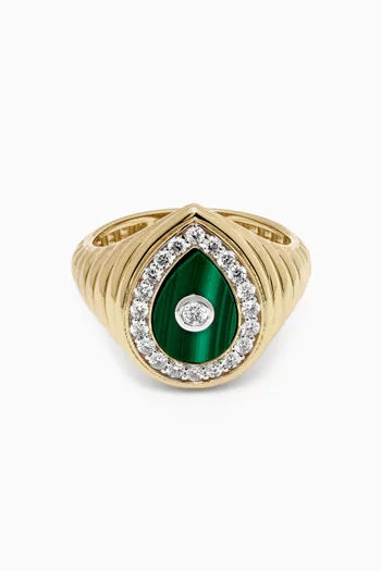 Diamond Drop Malachite Pinky Ring in 14kt Gold