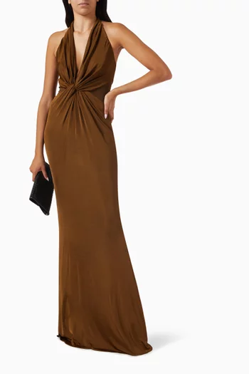 Criss-cross Halterneck Maxi Dress in Stretch-jersey