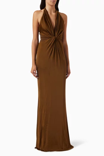Criss-cross Halterneck Maxi Dress in Stretch-jersey