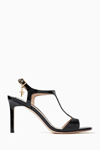 Angelina 85 Sandals in Crocodile-embossed Leather