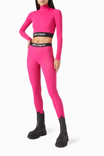 Logo Mock Neck Top in Stretch Nylon