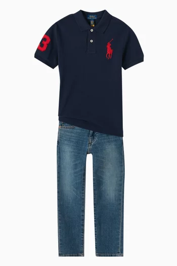 بنطال جينز بقصة ساق ضيقة دينم قطن