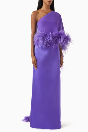 Farfalina One-shoulder Feather Dress in Crepe & Chiffon