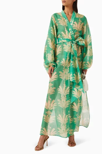Karin Printed Kimono in Cotton-silk Blend