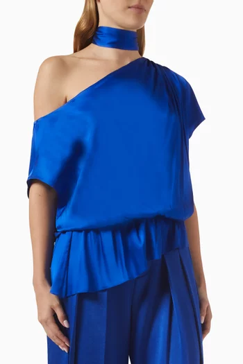 Mitsuko Draped Blouse with Scarf in Satin