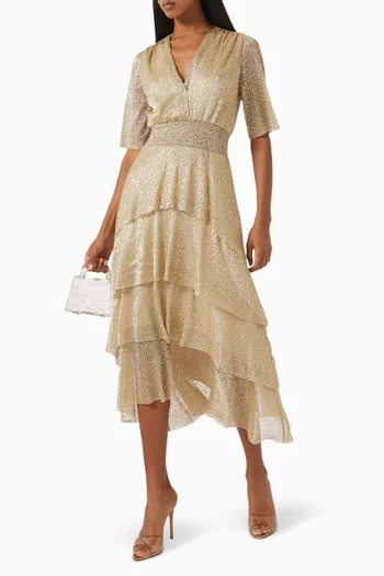 Ruffled Midi Dress in Lamé