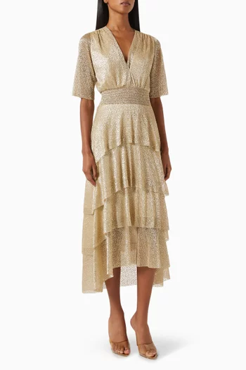 Ruffled Midi Dress in Lamé