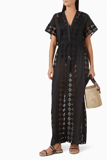 Carson Sheer Robe in Guipure & Cotton