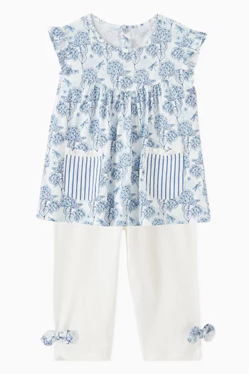 Floral-print Top & Pants Set in Cotton-jersey