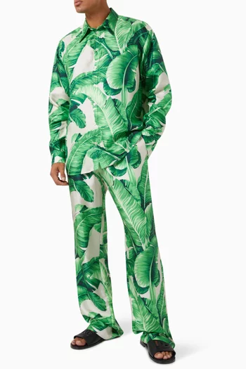 Banana Tree Print Pants in Silk