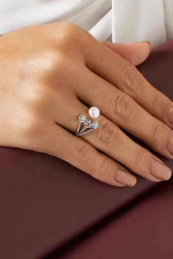 Athena Pearl & Crystal Adjustable Ring in Sterling Silver