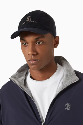 Embroidered-logo Baseball Cap in Suede