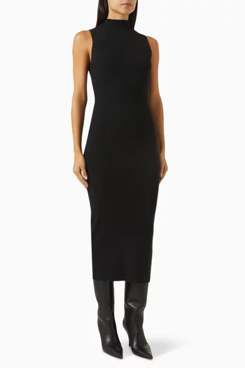 Ribbed Sleeveless Midi Dress in Silk-blend