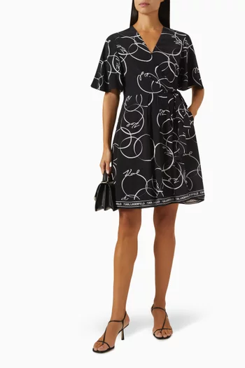 Printed Wrap Midi Dress in Viscose
