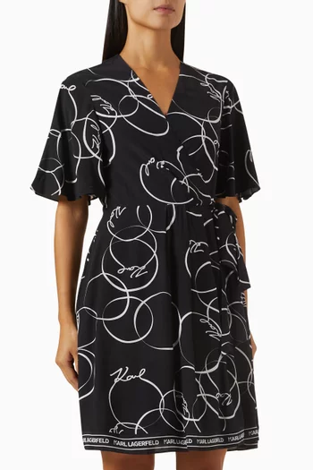 Printed Wrap Midi Dress in Viscose