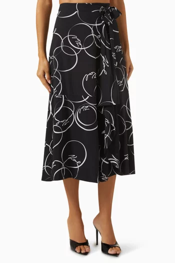 Circle-print Wrap Midi Skirt in Viscose