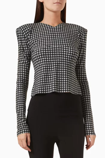 Houndstooth Long-sleeved Top in Stretch Lycra