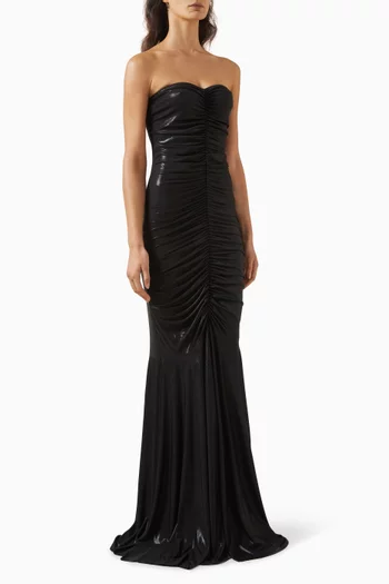 Shirred Fishtail Gown in Stretch Lamé