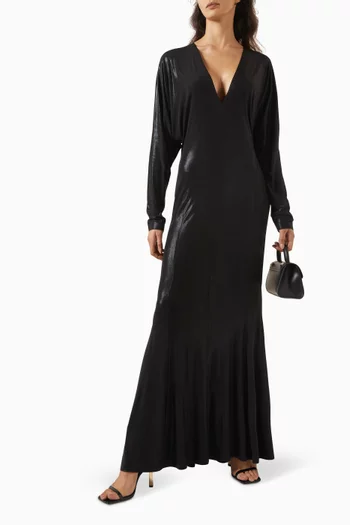 Dolman Fishtail Gown in Stretch Lamé