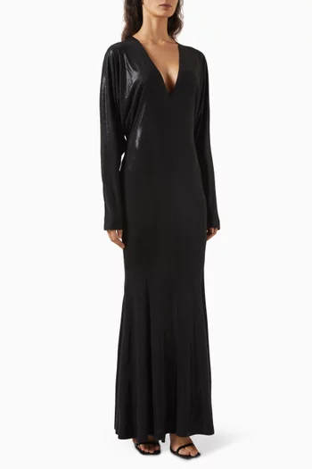 Dolman Fishtail Gown in Stretch Lamé