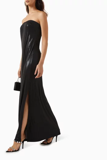 Tailored Slit Gown in Stretch Lamé
