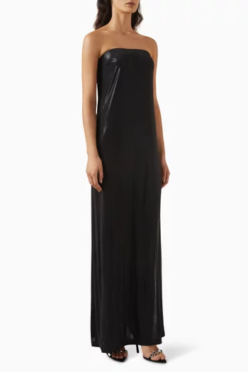 Tailored Slit Gown in Stretch Lamé
