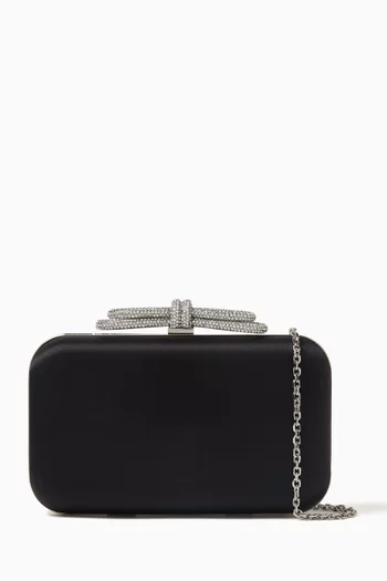 Double Bow Crystal-Embellished Clutch Bag in Satin
