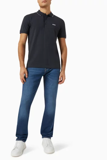 تي شيرت بولو بشعار الماركة بنفس اللون قطن بيكيه