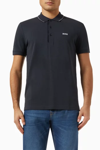 تي شيرت بولو بشعار الماركة بنفس اللون قطن بيكيه