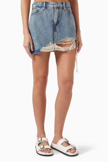 Shredded Mini Skirt in Denim