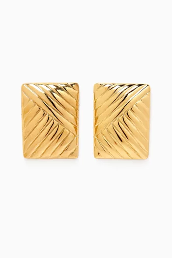 Lined Rectangular Earrings in Gold-plated Metal