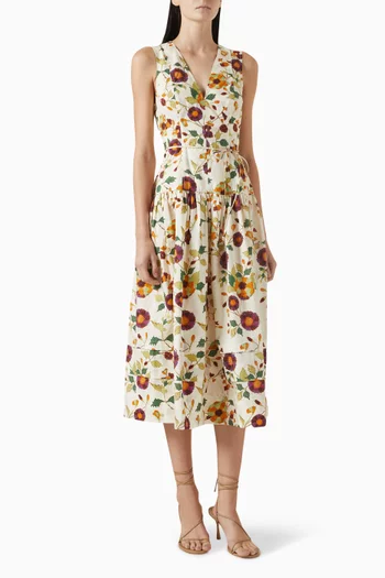 Kiran Floral-print Midi Dress in Cotton