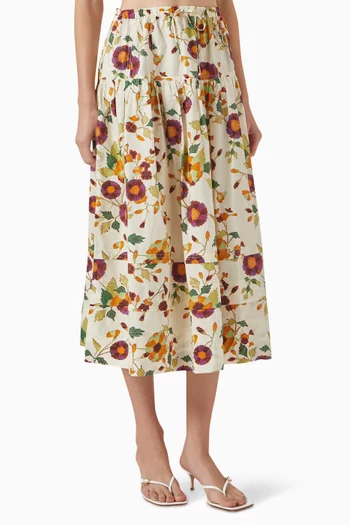 Anthia Floral-print Midi Skirt in Cotton