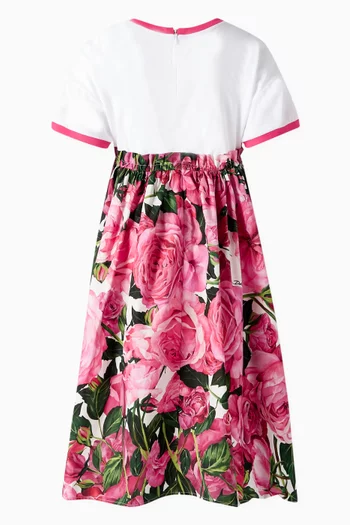 Rose-print T-shirt Dress in Cotton