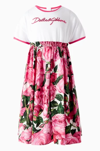 Rose-print T-shirt Dress in Cotton