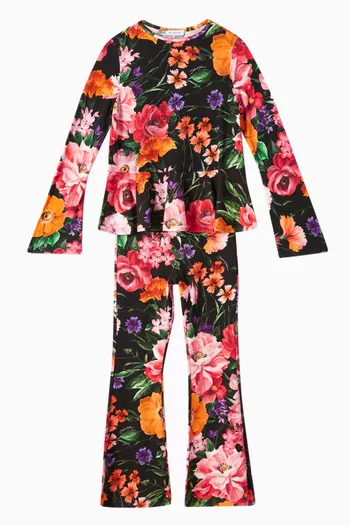 Fiori Floral-print Bell-sleeve Top in Stretch-viscose