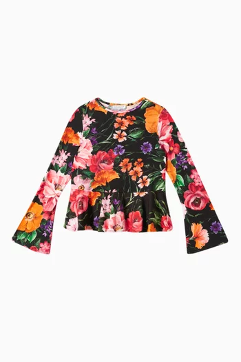 Fiori Floral-print Bell-sleeve Top in Stretch-viscose