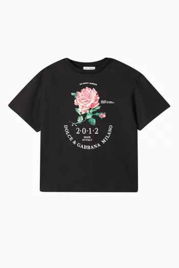 Glitter Rose-print T-shirt in Cotton