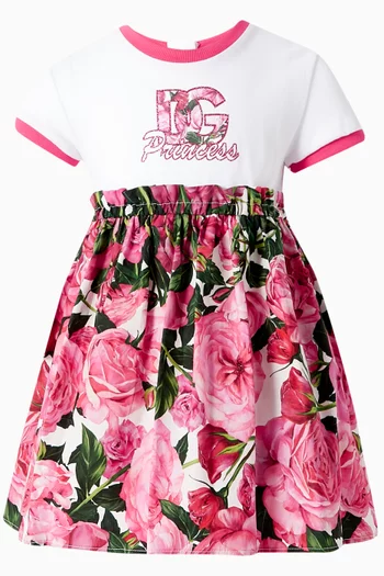 All-over Roses T-shirt Dress in Cotton