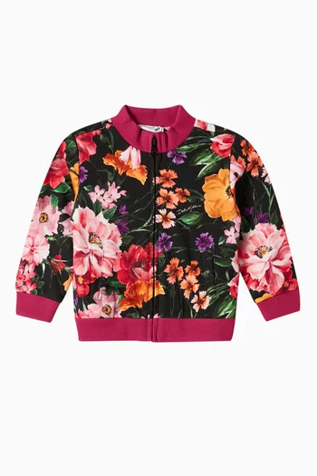 Floral-print Zip-up Sweatshirt in Cotton