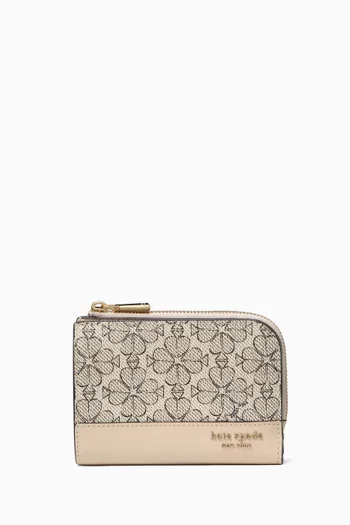 Small Spade Flower Compact Wallet in Coated Canvas
