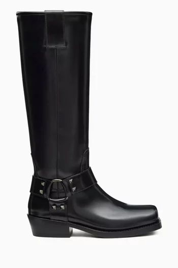 Rockstud Biker Boots in Calfskin