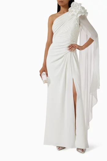 One-shoulder Cape Gown
